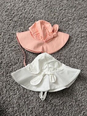 Baby Set of 2 Sun Hat - Pink and White Wide-Brim Sun Hats
